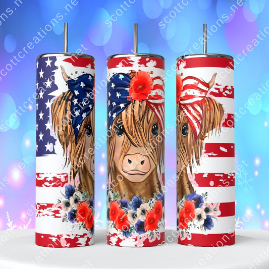 Highland Cow American Flag Tumbler