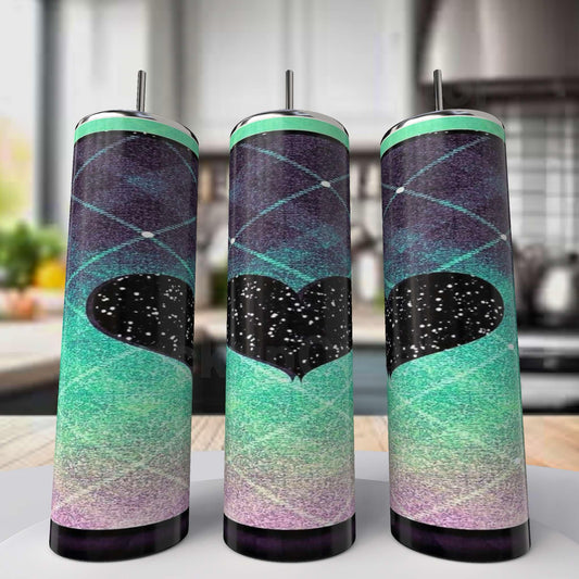 Teal Glitter Heart Tumbler