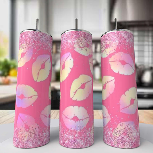 Pink Glitter Lips Tumbler